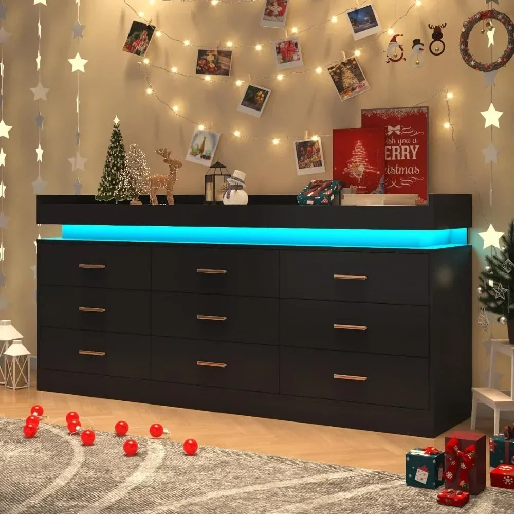Modern 9 Drawer Dresser with LED Lights