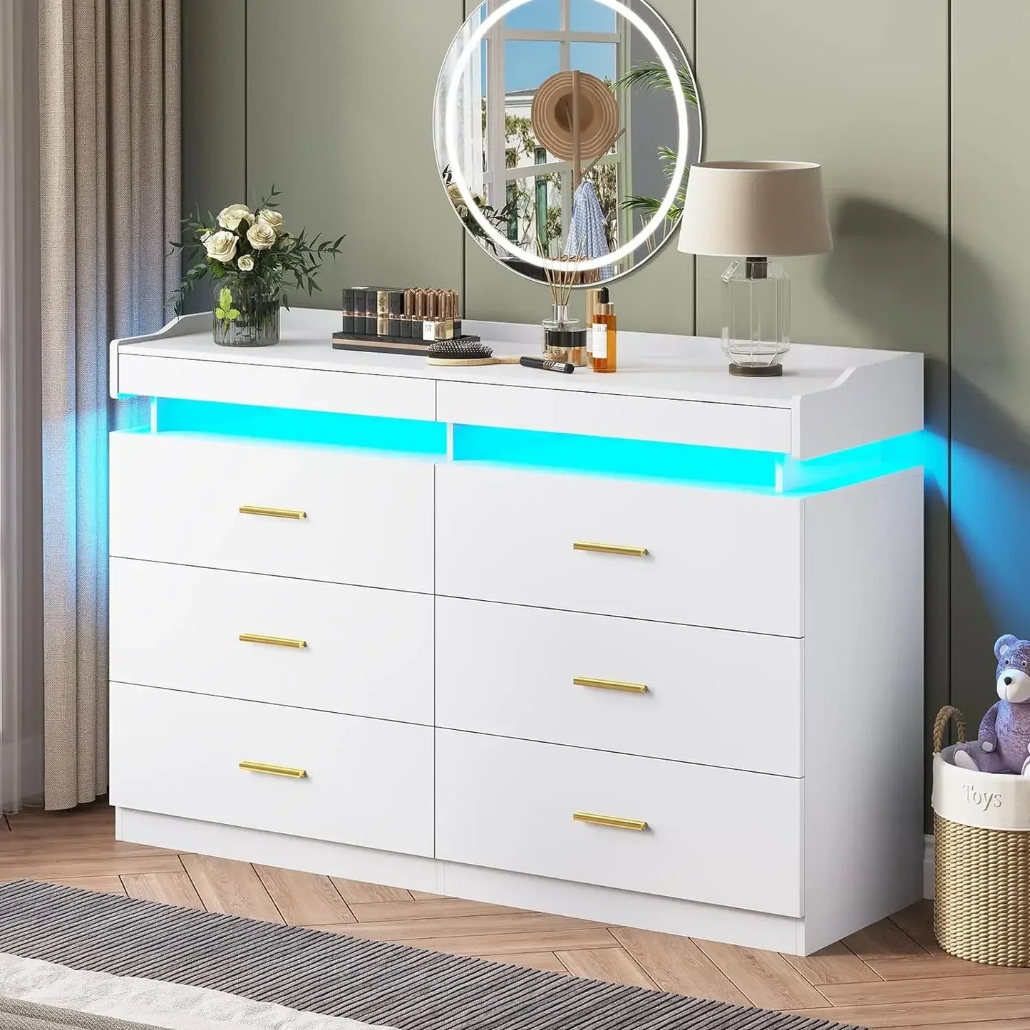 Modern 9 Drawer Dresser with LED Lights