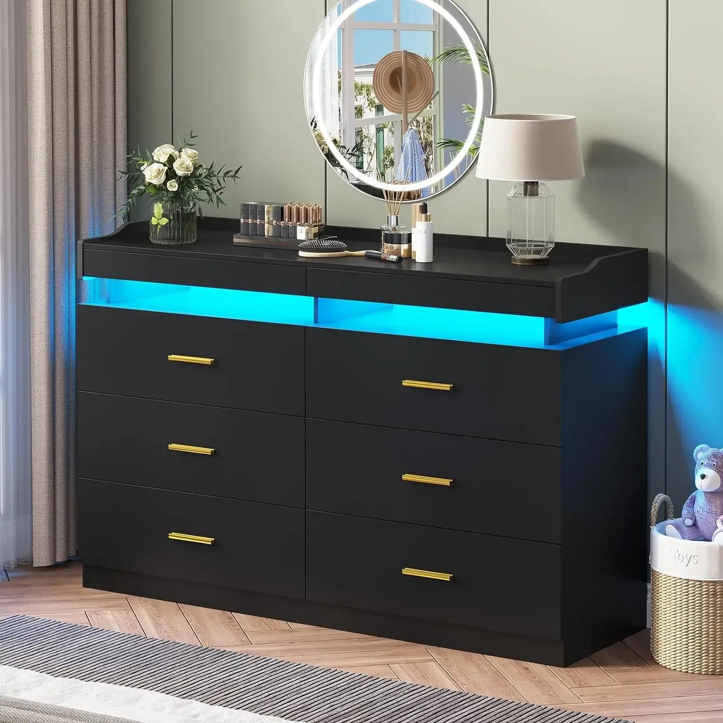Modern 9 Drawer Dresser with LED Lights