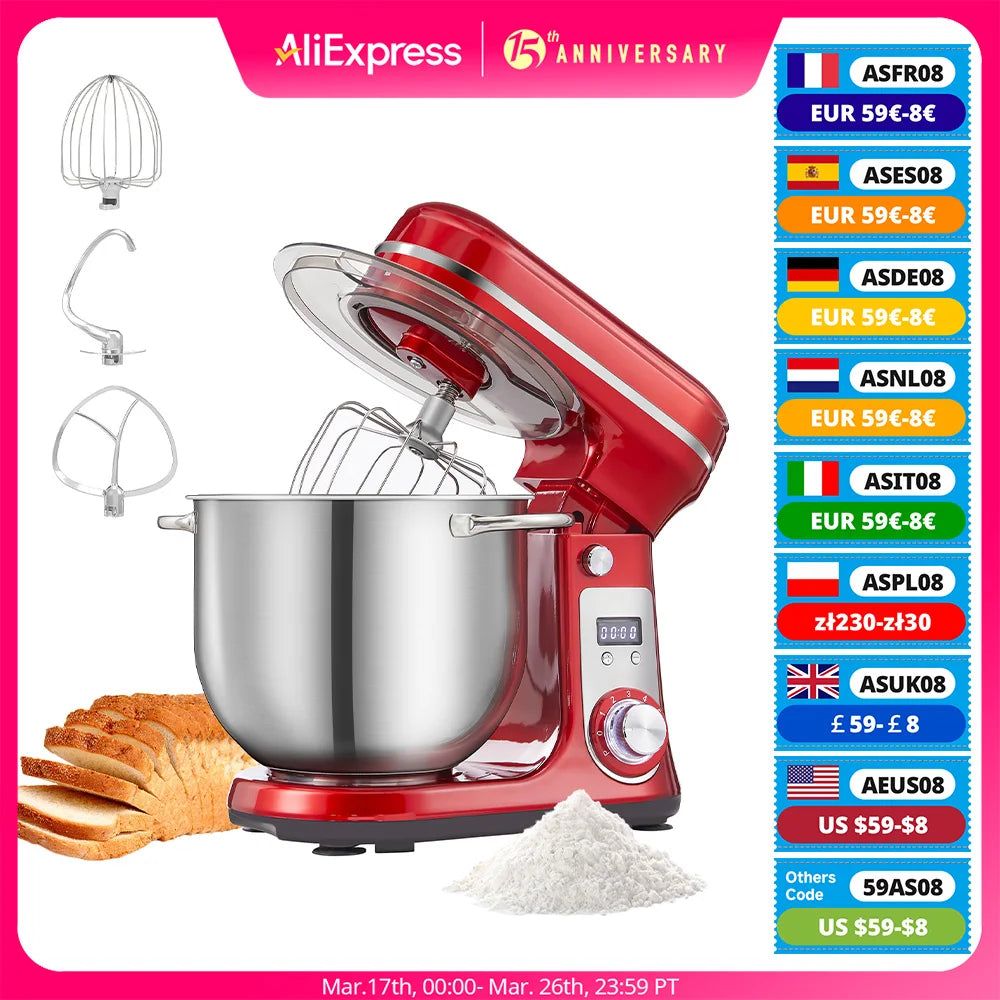 BioloMix Kitchen Food Stand Mixer, Blender, Quiet Motor, Cream Egg Whisk, Whip Dough Kneader, 6-Speed, 1200 W, 6 L, DC