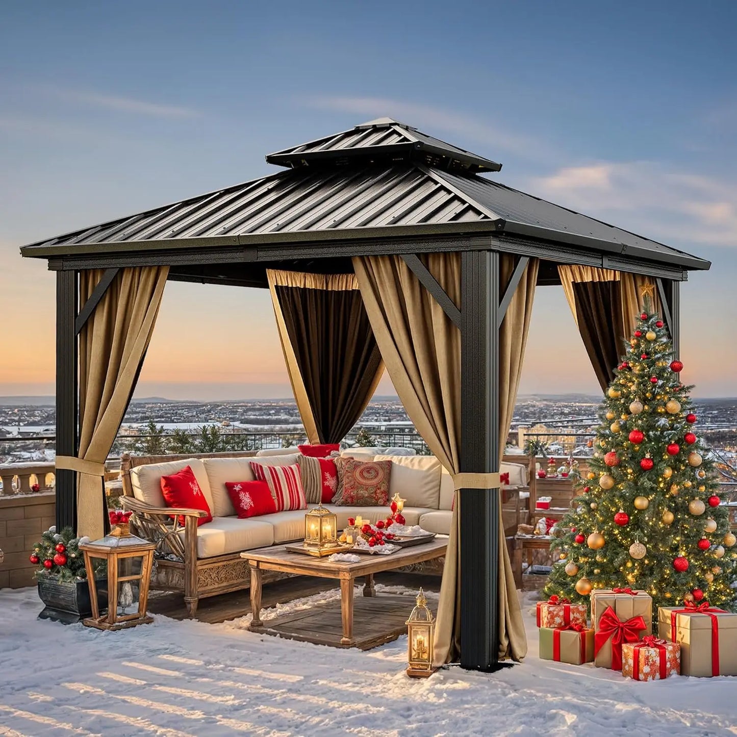 Hardtop Gazebo with Nettings and Curtains.