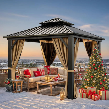 Hardtop Gazebo with Nettings and Curtains.