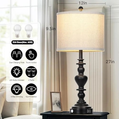 27in Farmhouse Vintage Lamps Set of 2