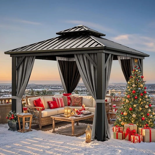 Hardtop Gazebo with Nettings and Curtains.
