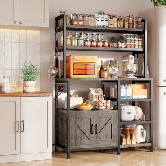 Bakers Rack with 6-Tier Microwave Stand with Storage Cabinet