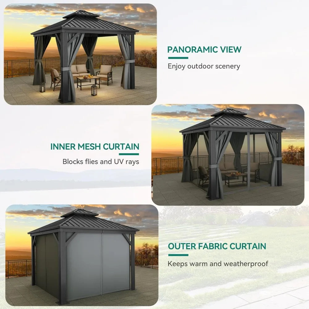 Hardtop Gazebo with Nettings and Curtains.
