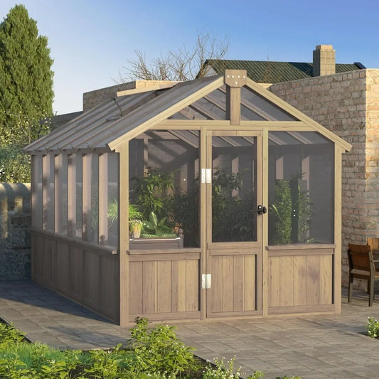6x12FT Outdoor, Wooden Greenhouse with Cedar Frame