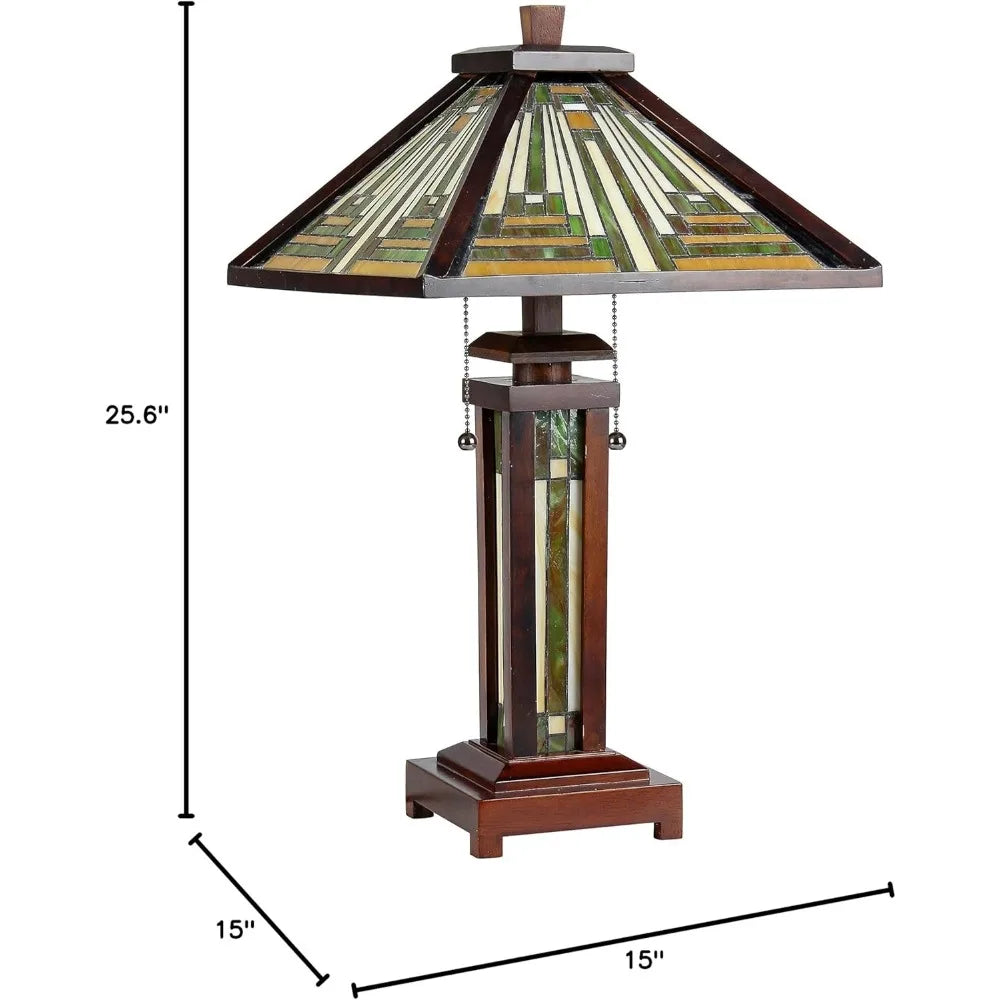 Tiffany-Style 3 Light Mission Wooden Table Lamp