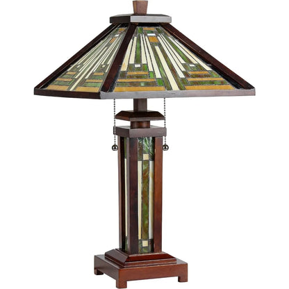 Tiffany-Style 3 Light Mission Wooden Table Lamp