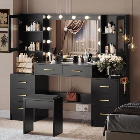 Makeup Vanity Desk with Mirror & Lights, 58.3"