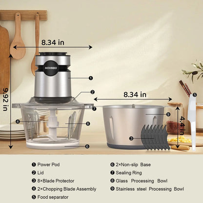 2 Speeds  500W Electric Food Processor