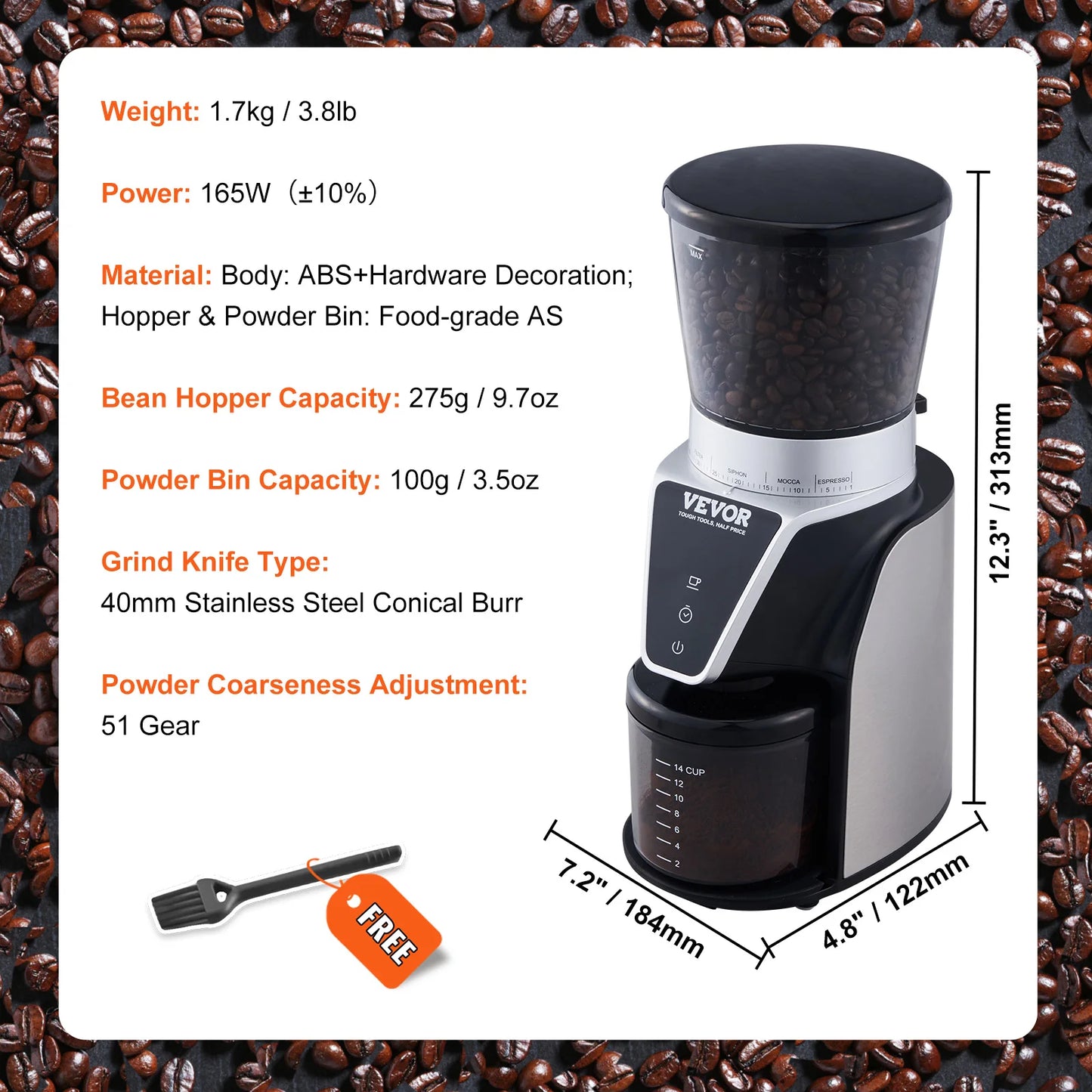 Electric coffee bean grinder