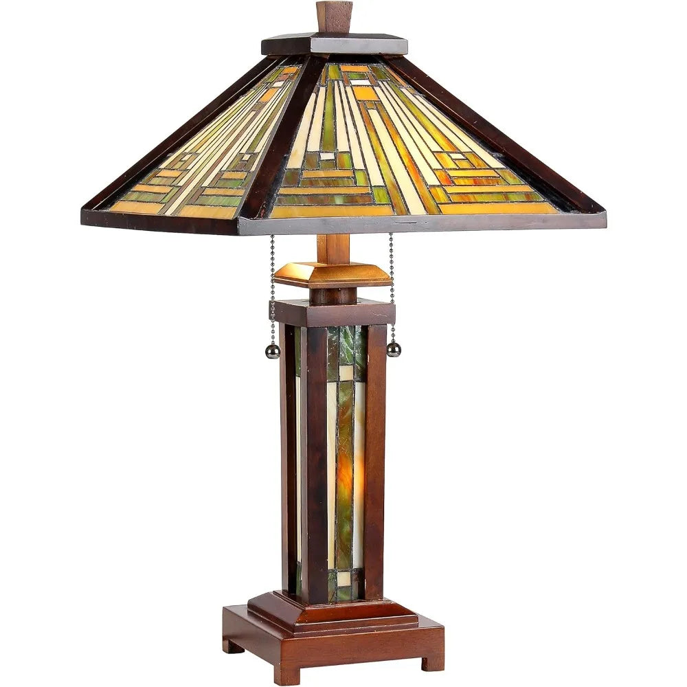 Tiffany-Style 3 Light Mission Wooden Table Lamp